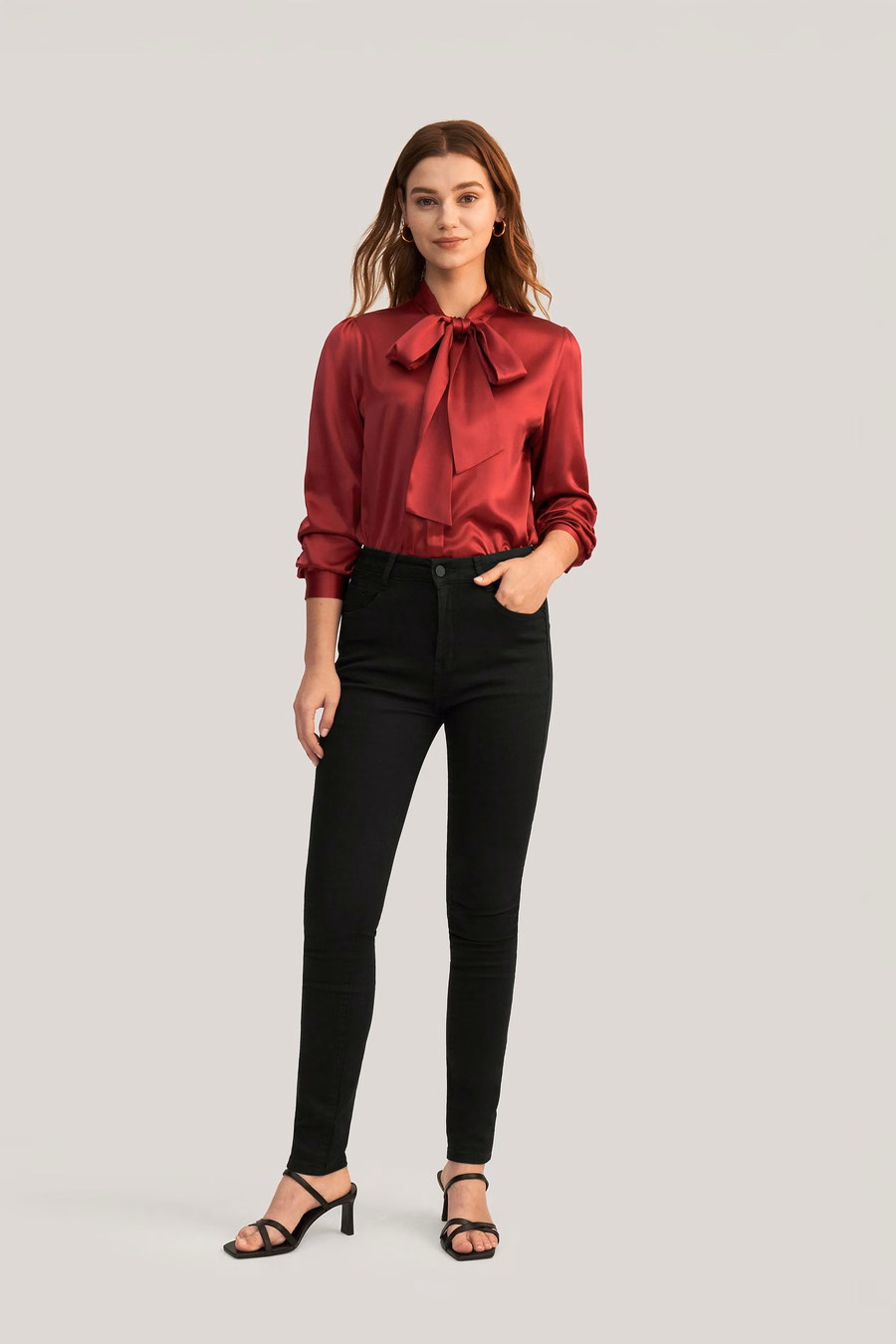 Frauen Fliegenkragen Seidenbluse