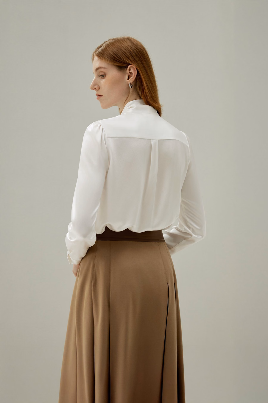 Frauen Fliegenkragen Seidenbluse