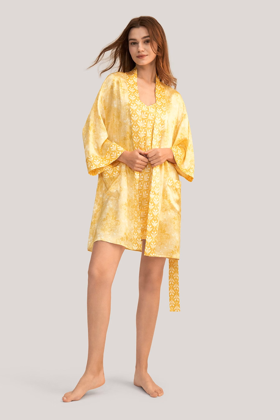 Goldene Lilie Seidenkimono-Robe