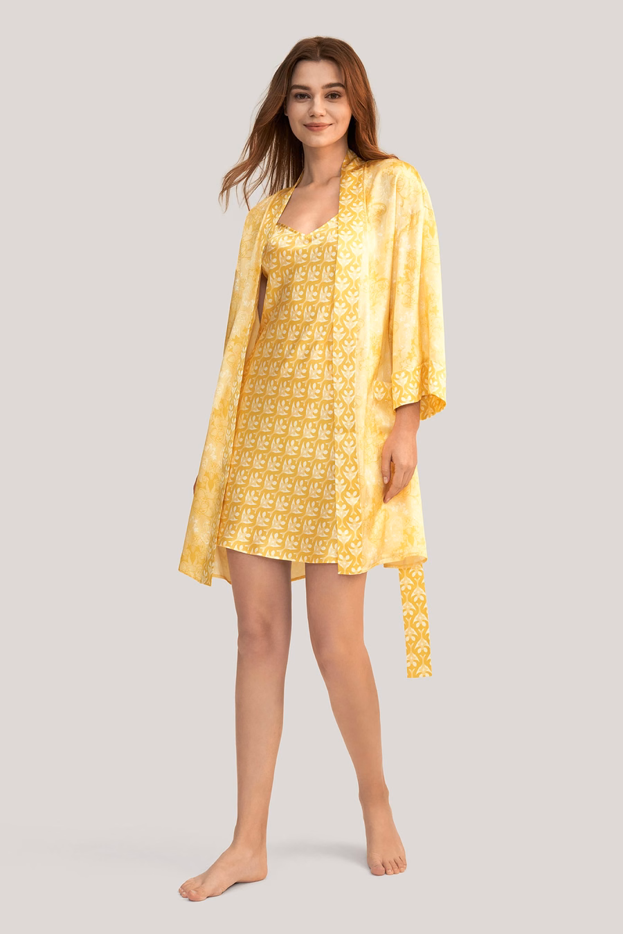 Goldene Lilie Seidenkimono-Robe