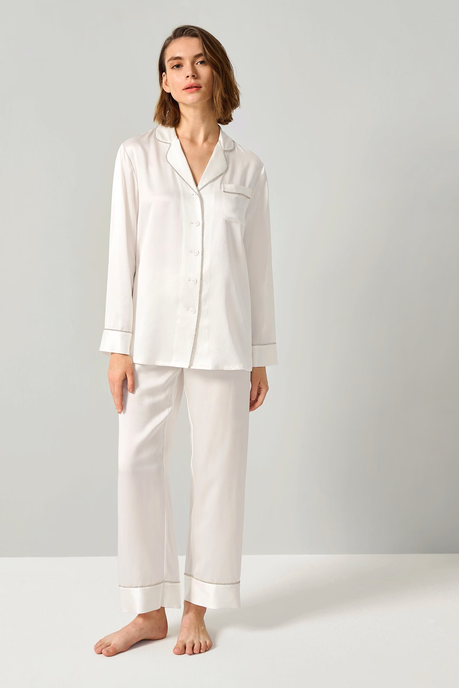 Rhinestone Besetztes Seiden-Pyjama-Set für Damen