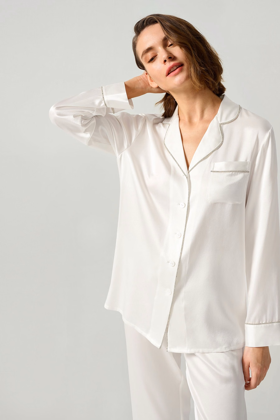 Rhinestone Besetztes Seiden-Pyjama-Set für Damen