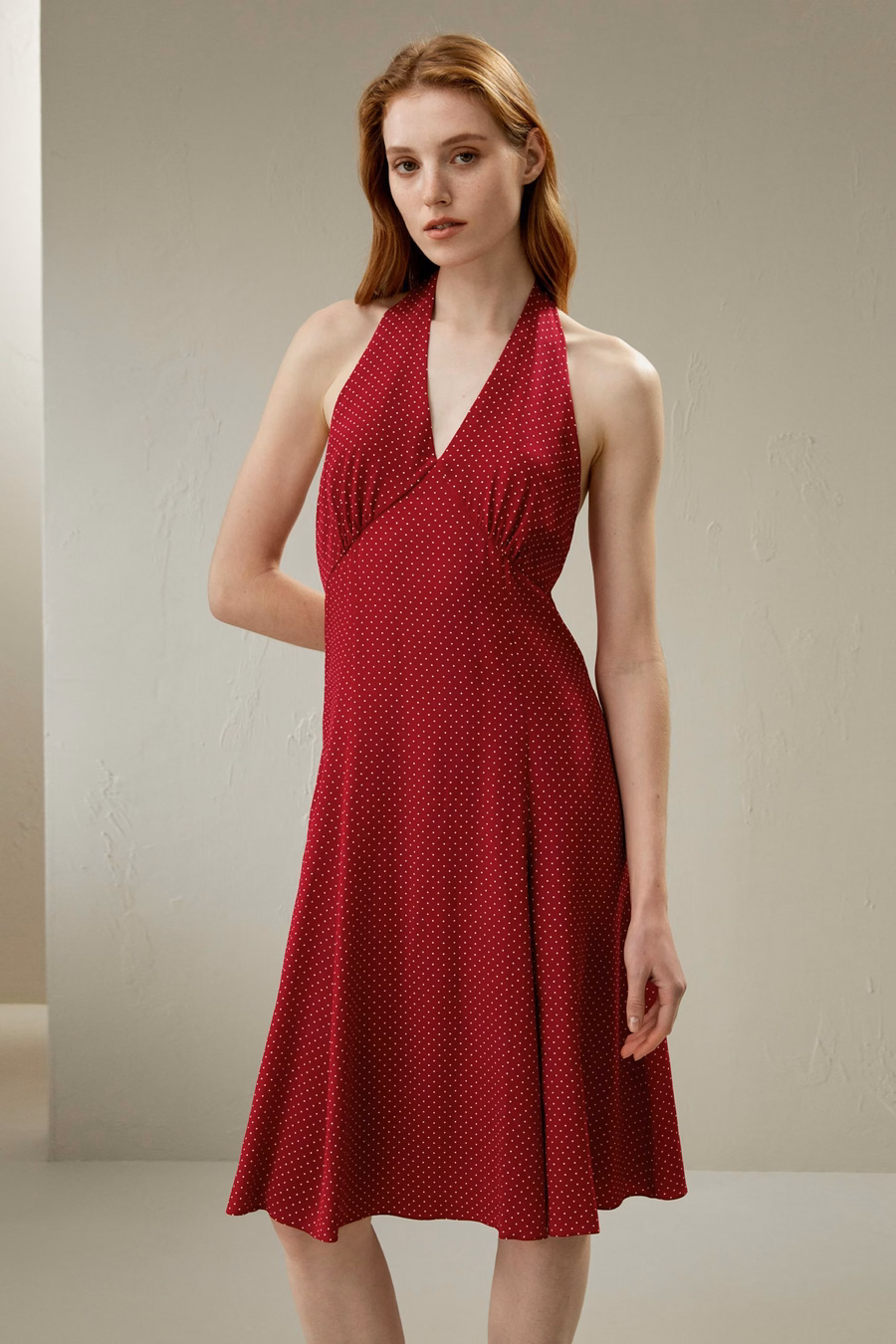 Polka Dots Halfter-hemd Seidenkleid