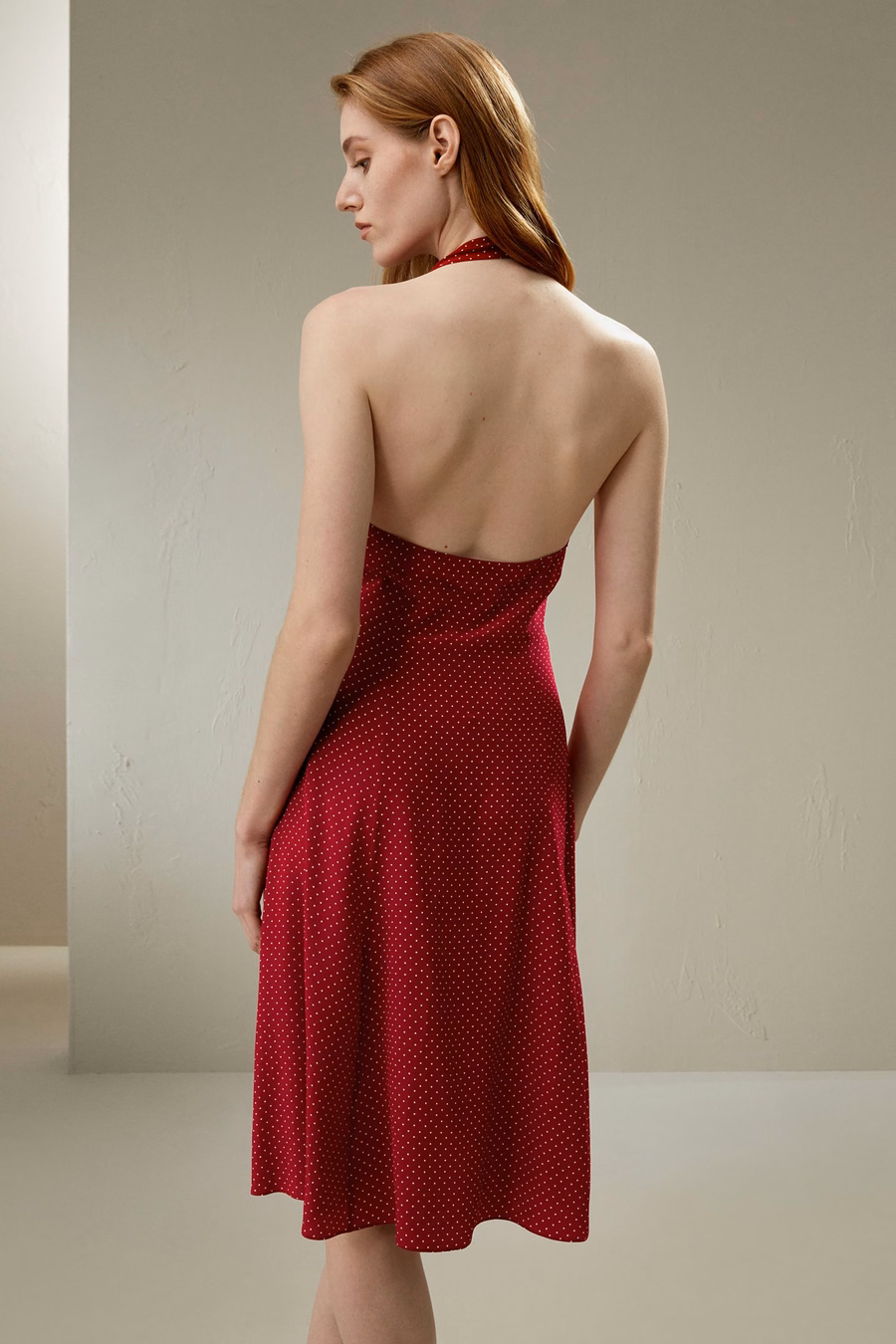 Polka Dots Halfter-hemd Seidenkleid