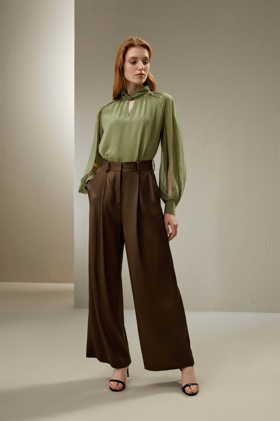Seiten-Schlitz-Laternenärmel-Bluse