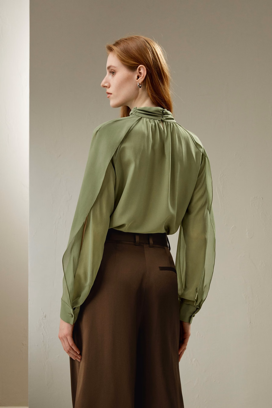 Seiten-Schlitz-Laternenärmel-Bluse