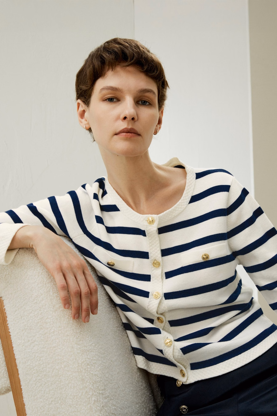 Gariana Gestreifter Wollcardigan