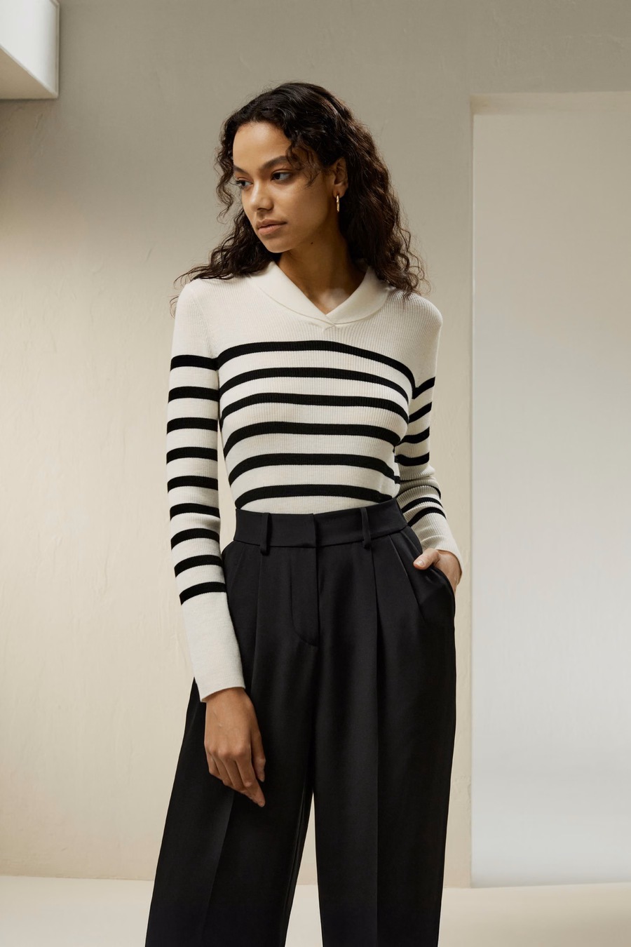 Gestreifter Ultra-feiner Merinowolle Pullover