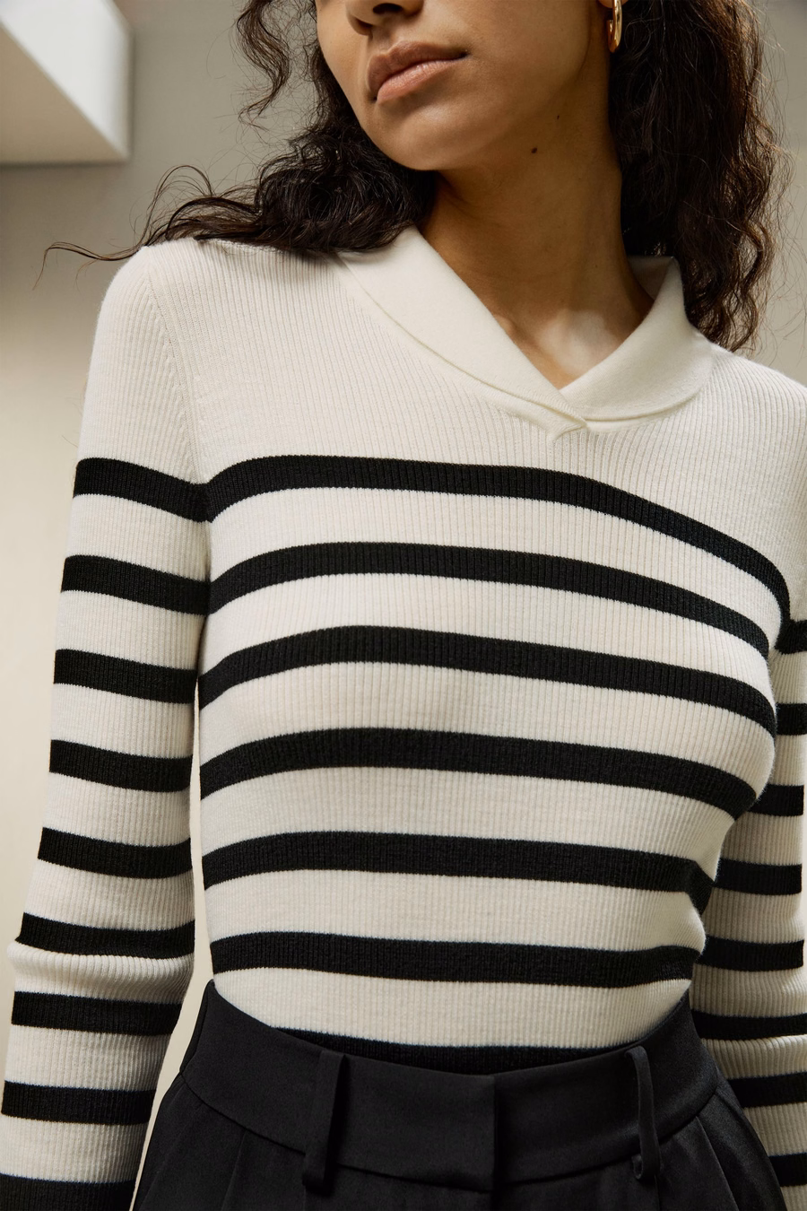 Gestreifter Ultra-feiner Merinowolle Pullover