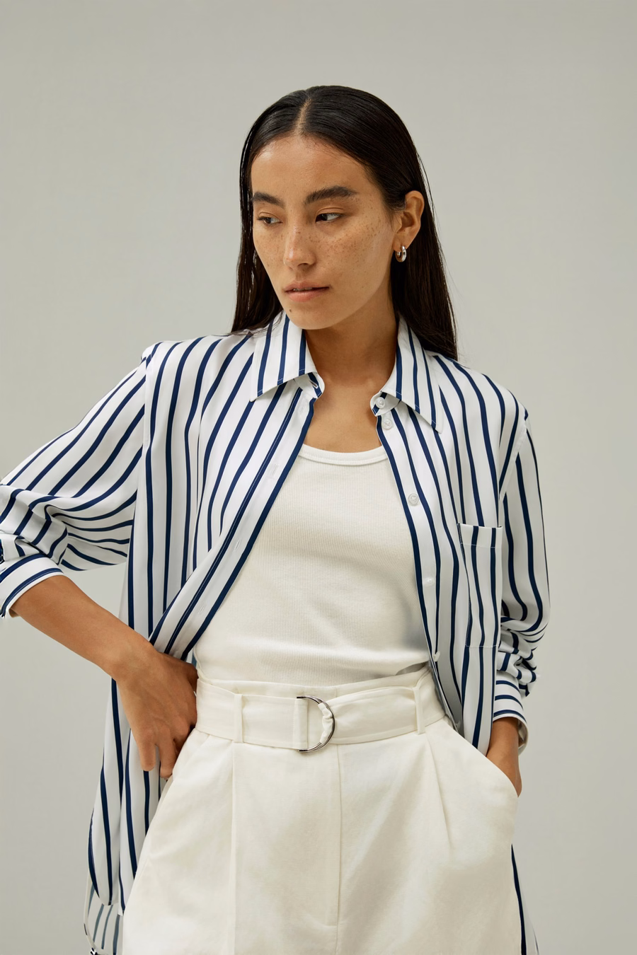 Oversized Palma Streifen Seidenhemd