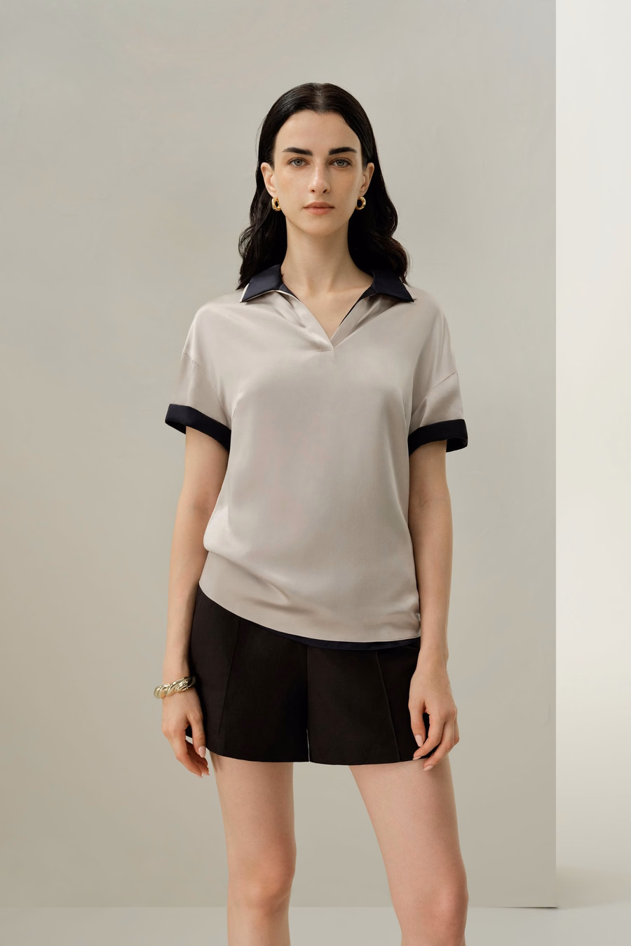 Waschbares Seiden-Charmé-Poloshirt