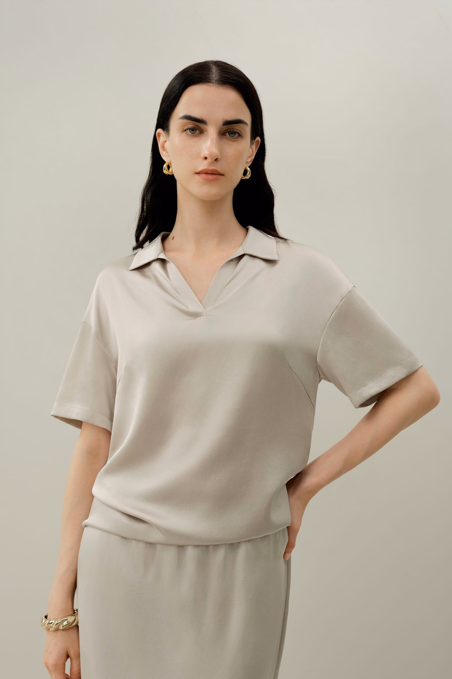 Waschbares Seiden-Charmé-Poloshirt