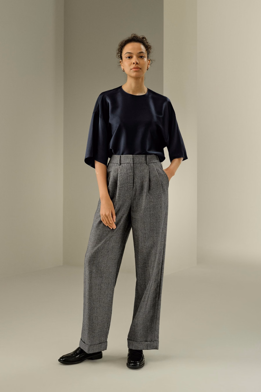 Hosen aus Wollflanell mit weitem Bein