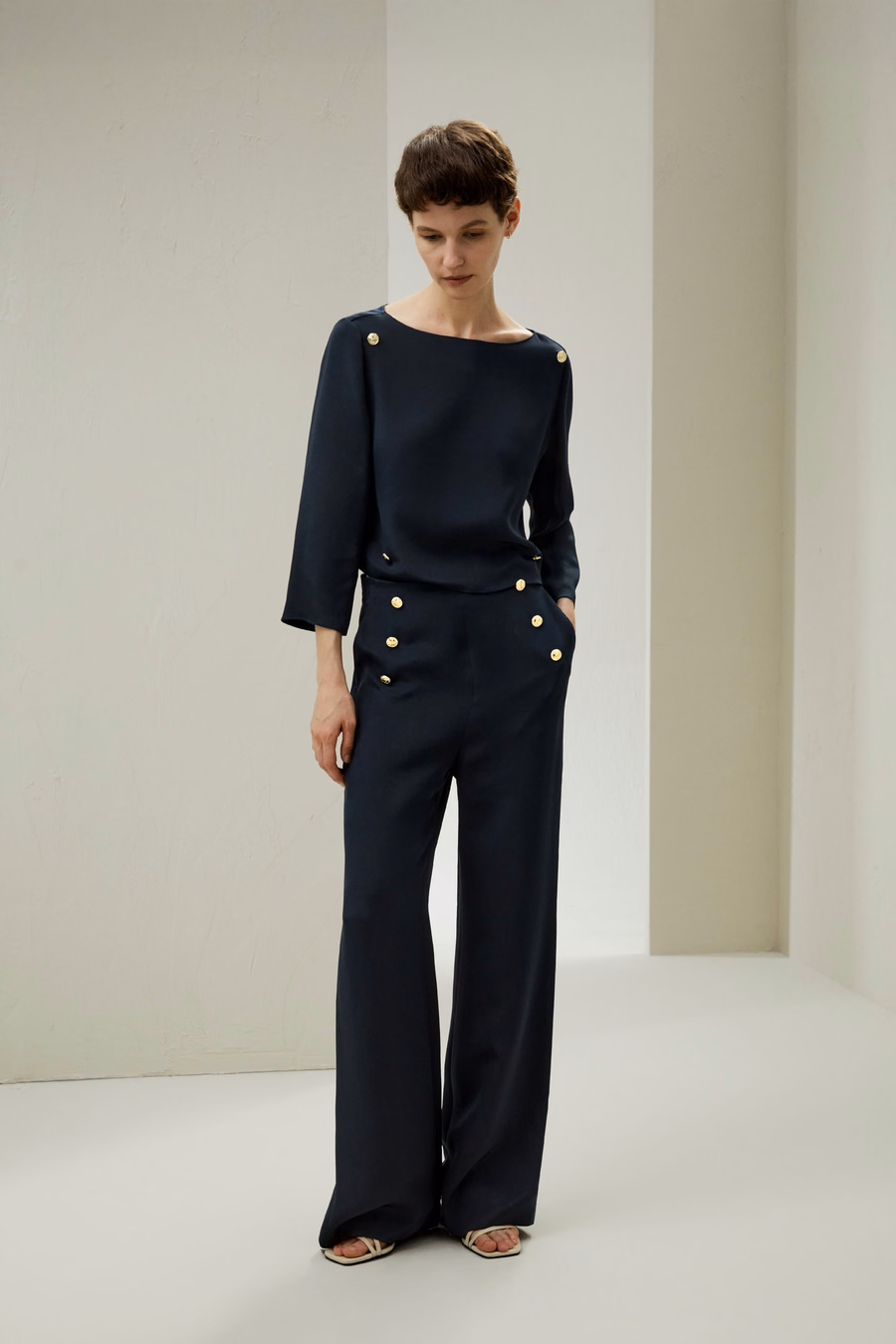 Dubrovnik Button Front Wide Leg Silk Trousers