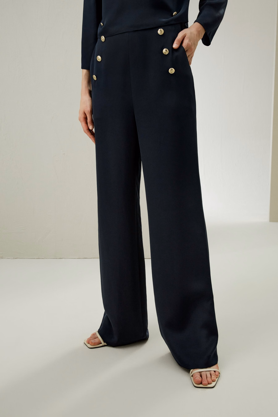 Dubrovnik Button Front Wide Leg Silk Trousers