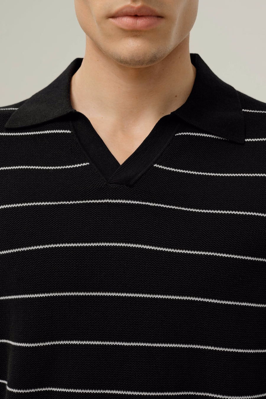 Silk-Cotton Striped V-Neck Polo