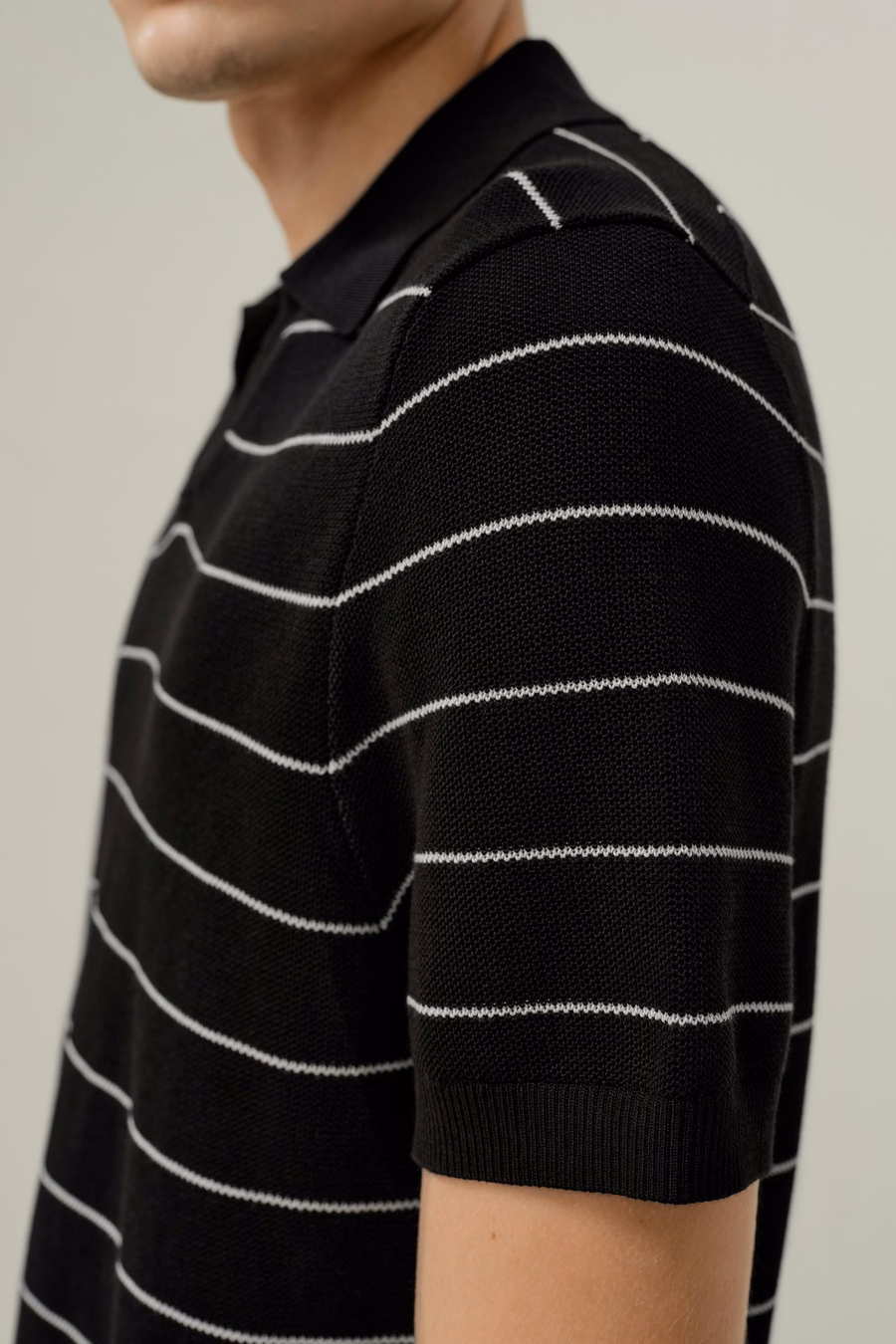 Silk-Cotton Striped V-Neck Polo